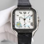Swiss Replica Cartier Santos De Cartier Chronograph XL Watch White Dial Black Leather